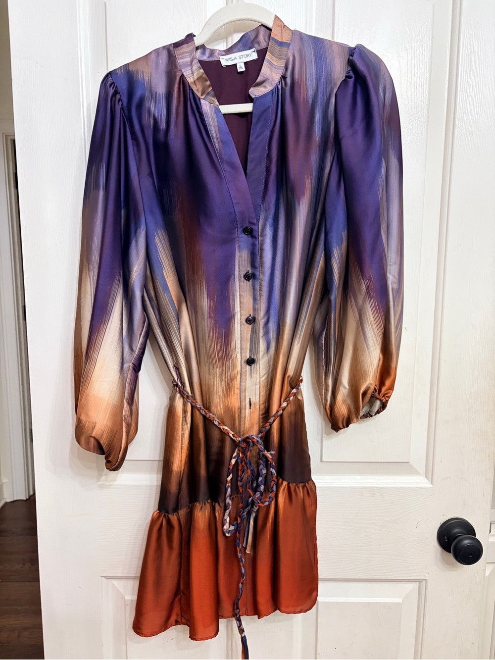 Willa Story Ombre Long-Sleeve Tie-Waist Dress in Purple and Rust